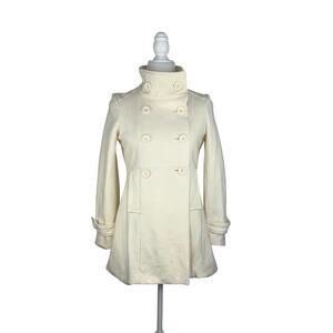 Guess Winter White Double Breasted Wool Blend Peacoat